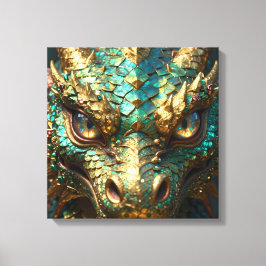Turquoise and Gold Dragon Face Canvastryck