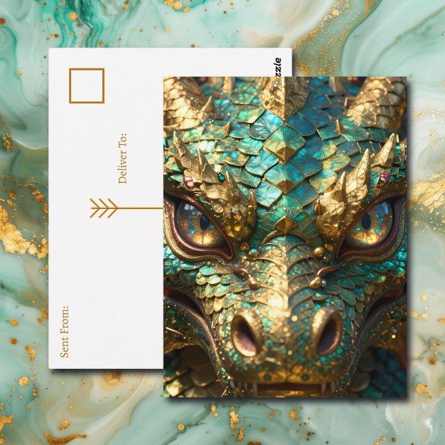 Turquoise and Gold Dragon | Keeping in Touch Vykort (Skapare uppladdad)