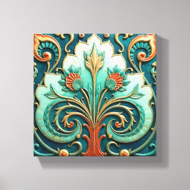 Turquoise and Orange Floral Ornament Canvastryck
