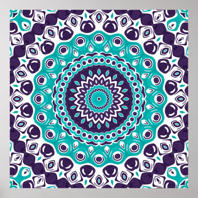 Turquoise and Purple Modern Mandala Pattern Poster (Framsidan)
