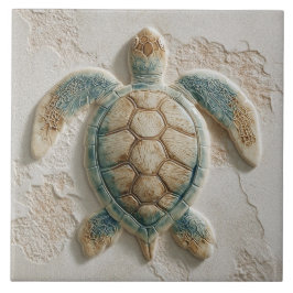 Turquoise and Sand Coastal Sea Turtle Kakelplatta