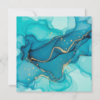 Turquoise and Teal Alcohol Ink Abstract with Gold  Inbjudningar