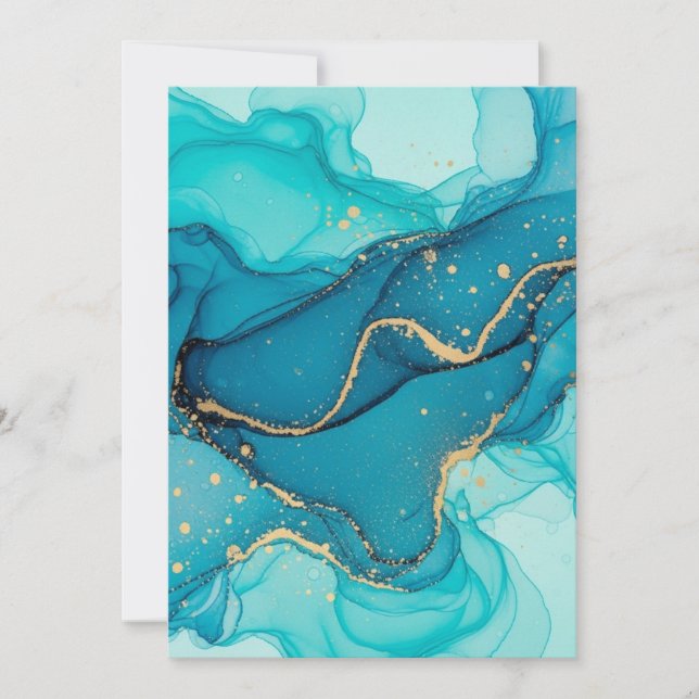 Turquoise and Teal Alcohol Ink Abstract with Gold  Tack Kort (Framsida)