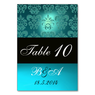 TURQUOISE AQUA BLUE BLACK CLASSY DAMASK MONOGRAM BORDSNUMMER