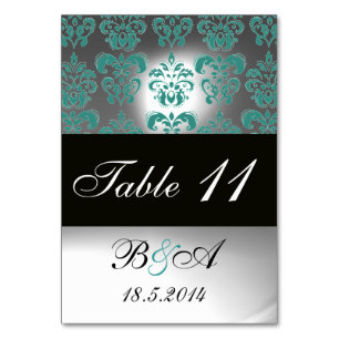 TURQUOISE AQUA BLUE BLACK WHITE DAMASK MONOGRAM BORDSNUMMER