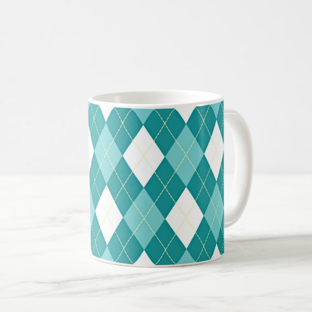 Turquoise argyle pattern kaffemugg (Framsida höger)
