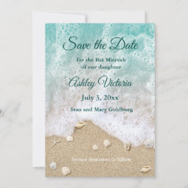 Turquoise Beach Waves Bat Mitzvah Save the Date Inbjudningar