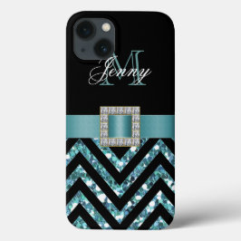 TURQUOISE BLACK CHEVRON GLITTER GIRLY