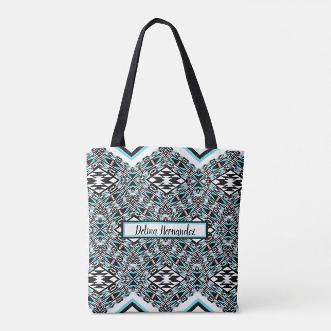Turquoise & Black Tribal Tapestry Tote Tygkasse (Baksida)