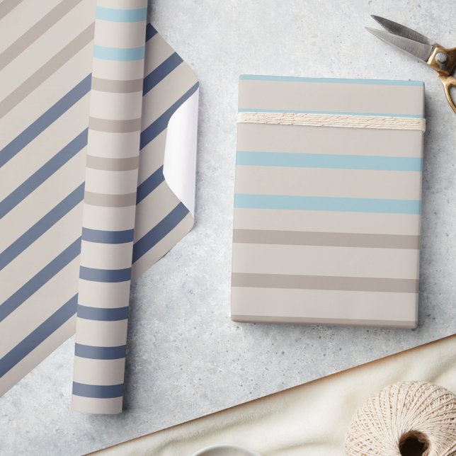 Turquoise blue and beige stripes presentpapper (striped wrapping paper)