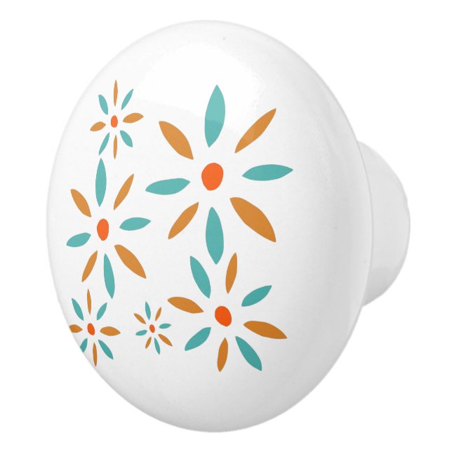 Turquoise Blue And Orange Mid Century Flowers Knopp (Höger)