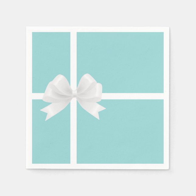 Turquoise Blue Big White Bow Bridal Shower Pappersservett (Framsidan)