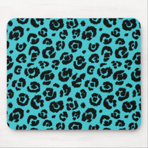 Turquoise Blue Black Leopard Skriv ut Musmatta
