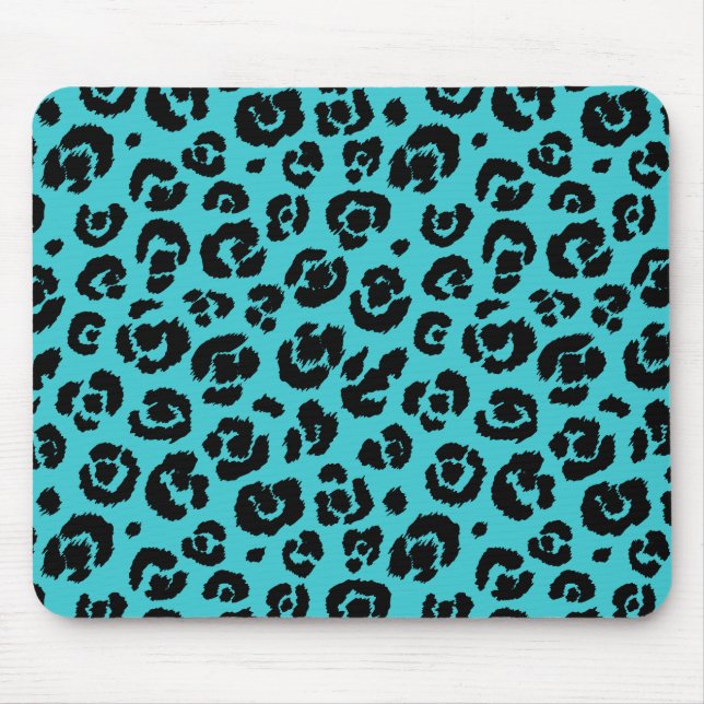 Turquoise Blue Black Leopard Skriv ut Musmatta (Framsidan)