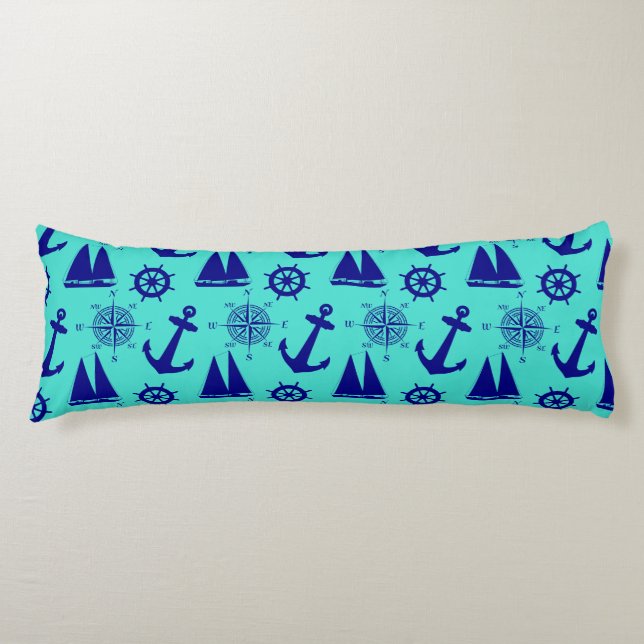 Turquoise Blue Nautical Coastal Boating Kroppskudde (Framsidan)