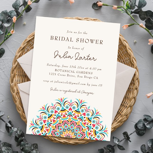  Turquoise Blue Orange Abstract Mandala Wedding Inbjudningar (Skapare uppladdad)