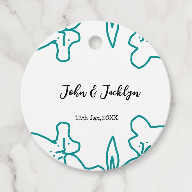 Turquoise blue wedding couple name date flstylish  gåvor etiketter (Framsida)