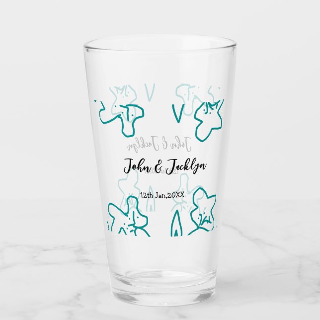 Turquoise blue wedding couple name date flstylish  glaskopp (Framsida)