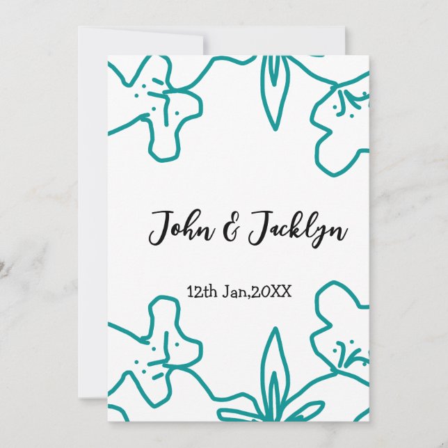 Turquoise blue wedding couple name date flstylish  inbjudningar (Framsida)
