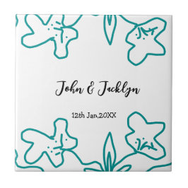 Turquoise blue wedding couple name date flstylish  kakelplatta