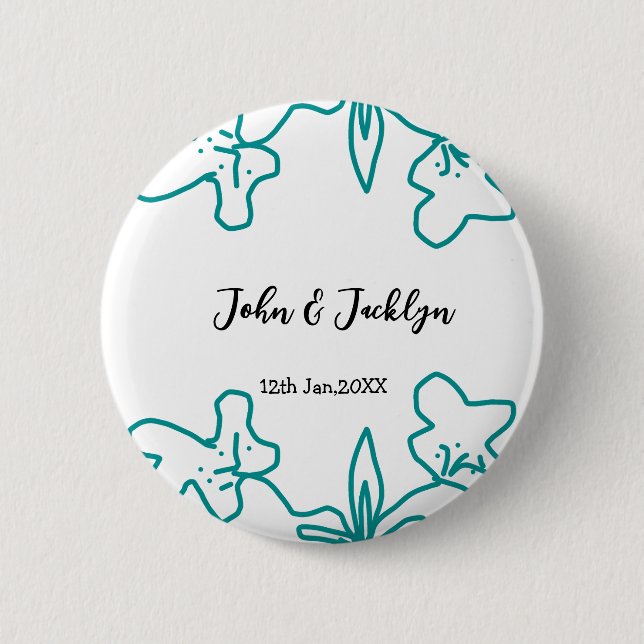 Turquoise blue wedding couple name date flstylish  knapp (Framsida)