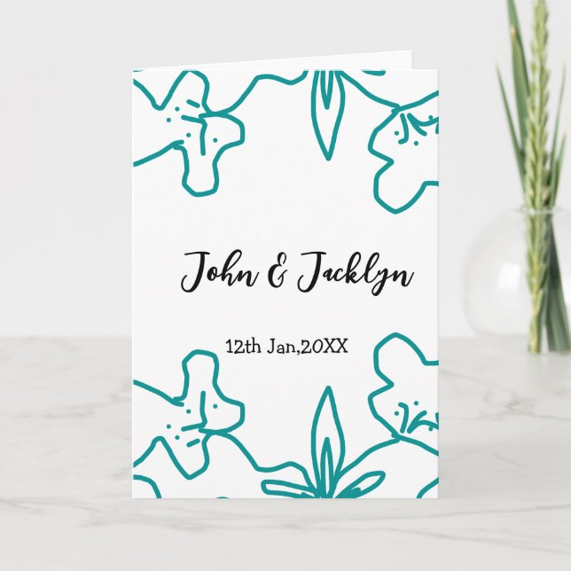 Turquoise blue wedding couple name date flstylish  kort (Framsida)