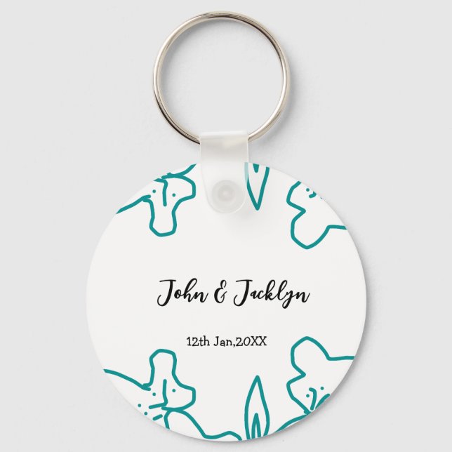 Turquoise blue wedding couple name date flstylish  nyckelring (Framsida)