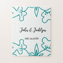 Turquoise blue wedding couple name date flstylish  pussel