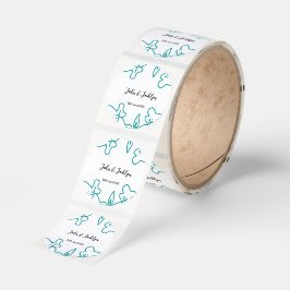 Turquoise blue wedding couple name date flstylish  runt klistermärke