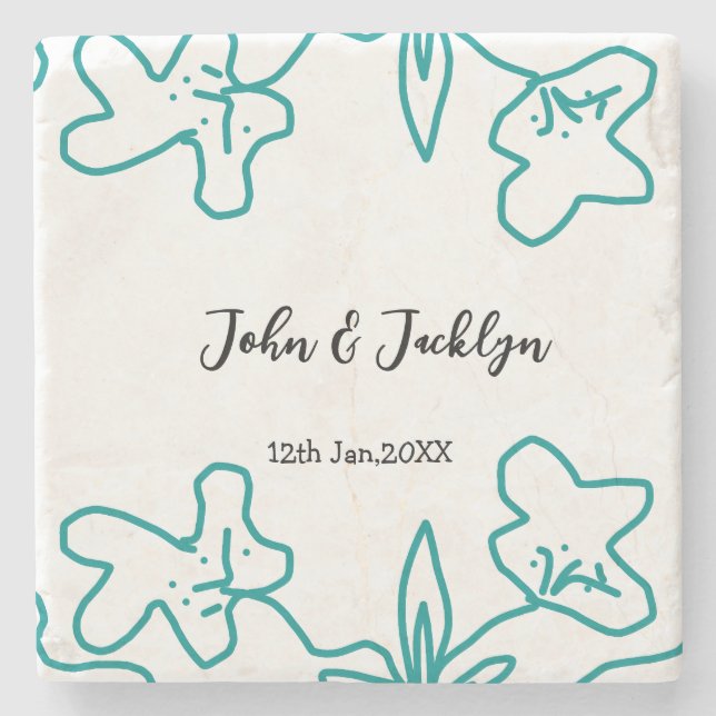Turquoise blue wedding couple name date flstylish  stenunderlägg (Framsidan)