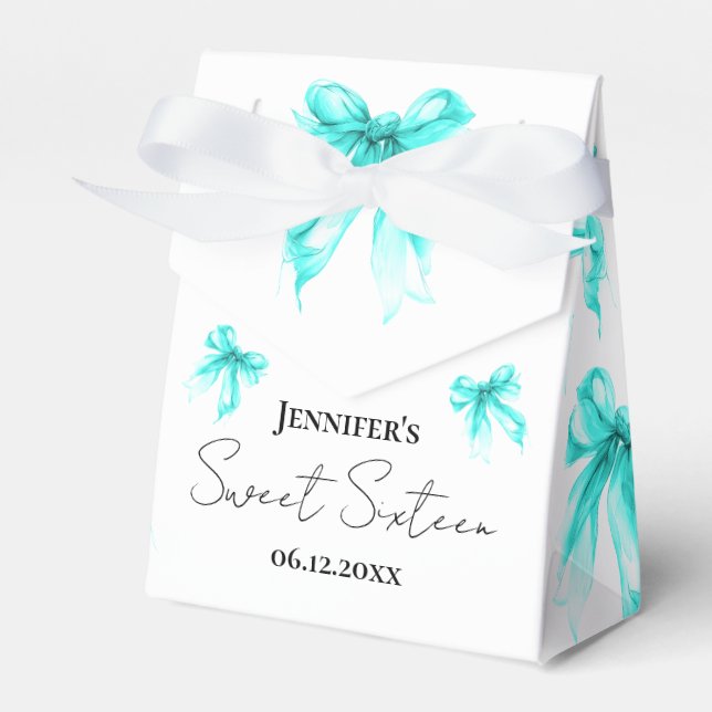 Turquoise Bow Coquette Script Sweet 16 Thank You  Presentaskar (Framsidan Sidan)