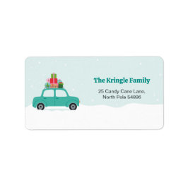 Turquoise Car with Christmas Gifts in Aqua Blue Adressetikett