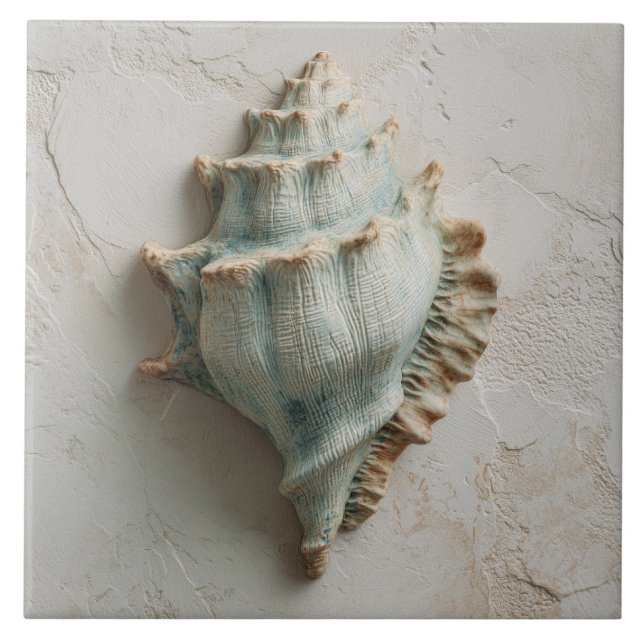 Turquoise Coastal Conch Shell Art Kakelplatta (Framsidan)