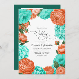Turquoise & Coral Floral Wedding Inbjudningar