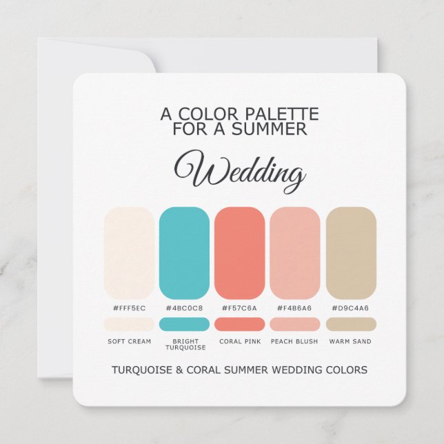 Turquoise Coral Summer Wedding Palette 2026 Card Inbjudningar (Framsida)