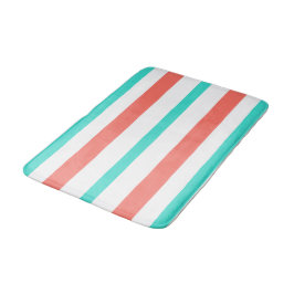 Turquoise Coral White Summer Stripes Badrumsmatta