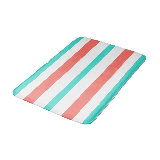 Turquoise Coral White Summer Stripes Badrumsmatta (Vinklad)