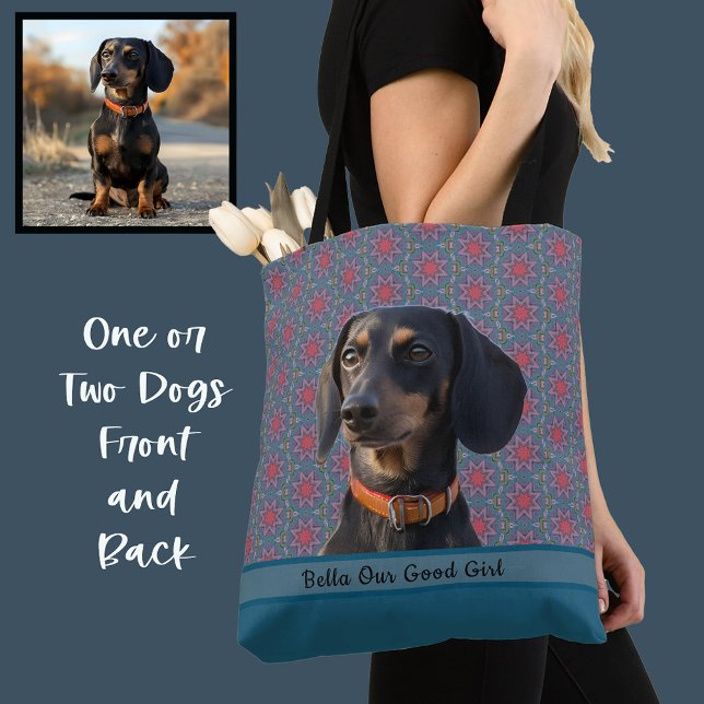 Turquoise Cute Photo Gift Dog Lover Mom Grandma  Tygkasse (Skapare uppladdad)