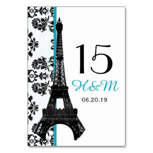 TURQUOISE DAMASK EIFFEL TORN PARISIAN BRÖLLOP BORDSNUMMER