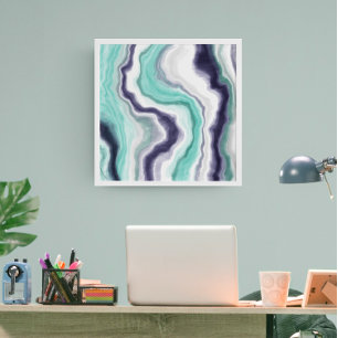 Turquoise, Dark Blue and White Marble Agate Swirls Canvastryck