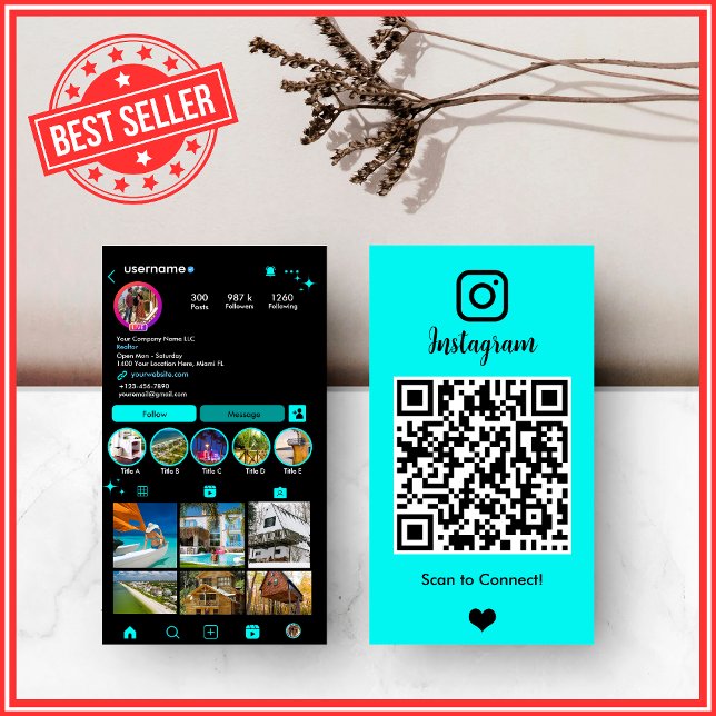 Turquoise Fastighetsmäklare Instagram Social QR  Visitkort (Skapare uppladdad)