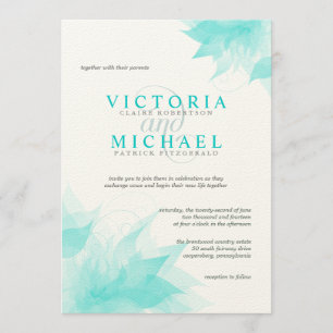 Turquoise Felt Blommigt Victorian bröllopsinbjudni Inbjudningar