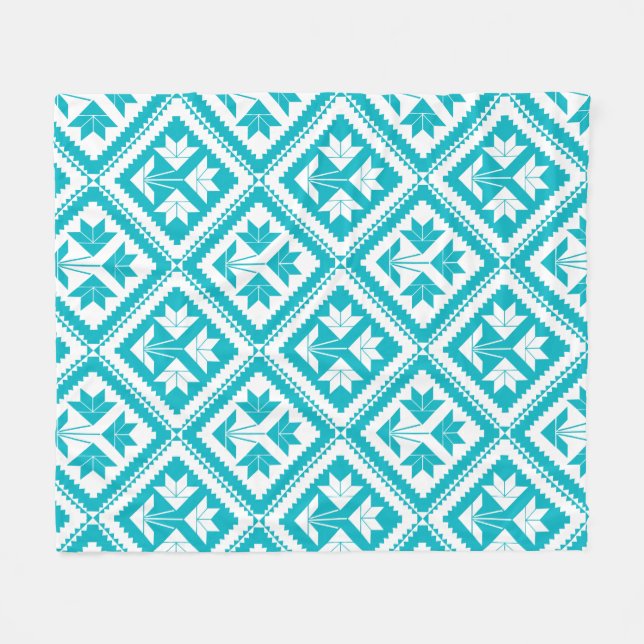 Turquoise Floral Quilt Fleece Blanket (Framsidan (Horisontell))