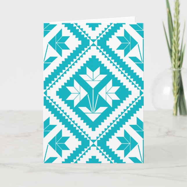 Turquoise Floral Quilt Greeting Card Kort (Framsida)