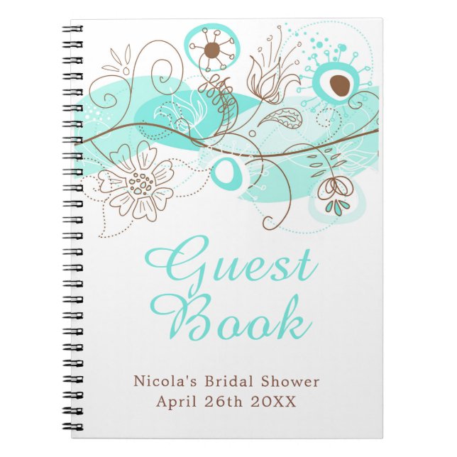Turquoise Floral Twist Bridal Shower Anteckningsbok (Framsidan)