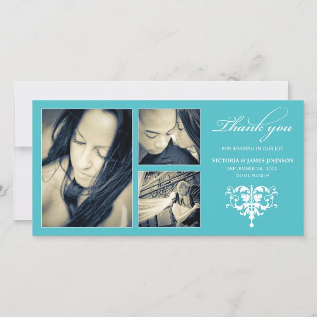 TURQUOISE FORMELL COLLAGE | BRÖLLOP TAANK DIG CARD TACK KORT (Framsida)