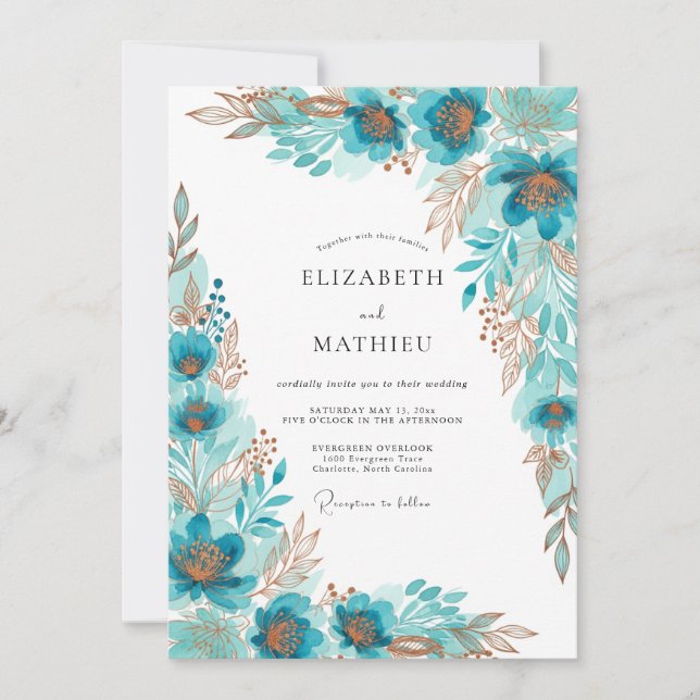 Turquoise Gilded Bohemian Wedding Inbjudningar (Framsida)
