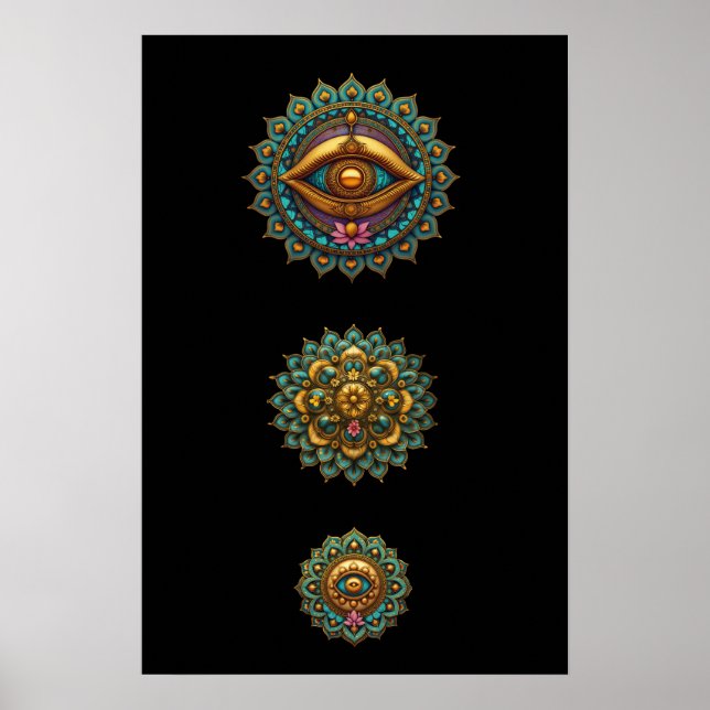 Turquoise Gold Lotus Mandala Eye Art - Graphic Poster (Framsidan)