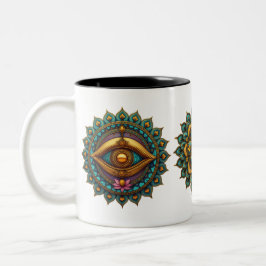 Turquoise Gold Lotus Mandala - Fantasy Graphic Art Två-Tonad Mugg