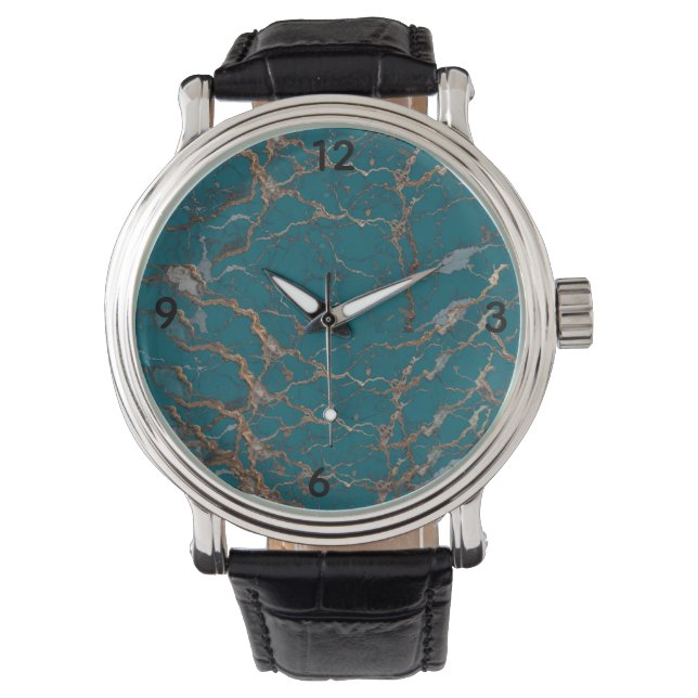 Turquoise Gold Marble Pattern Watch  Armbandsur (Framsida)